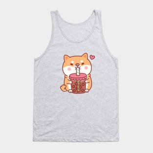 Cute Chubby Shiba Inu Dog Loves Bubble Tea Tank Top